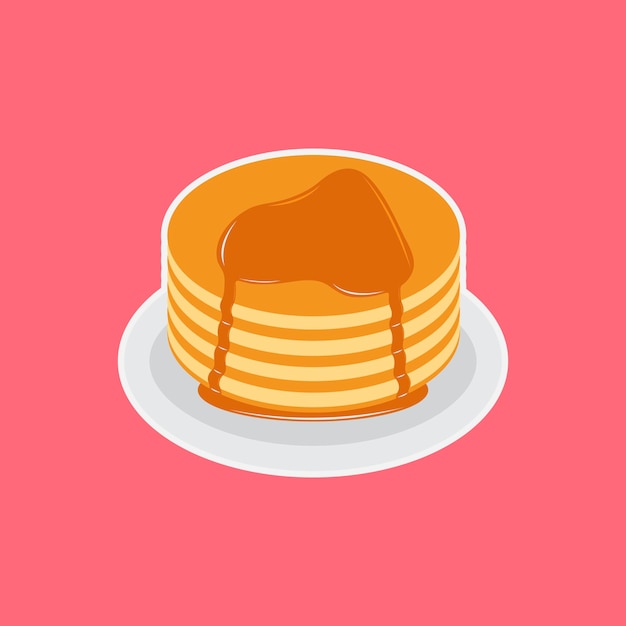 Pancakes on plate with caramel and maple syrup sweet vector illustration Tasty holiday cake food