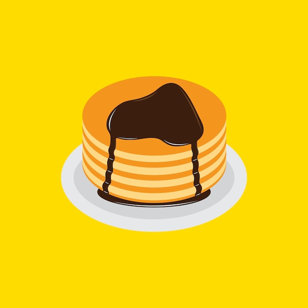 Pancakes on plate with cream and chocolate syrup sweet vector illustration