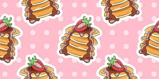 Pancakes tasty breakfast vector seamless pattern in the style of doodles hand drawn