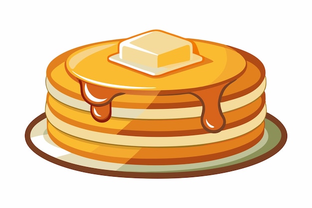 Vector pancakes with butter and syrup illustration on white background