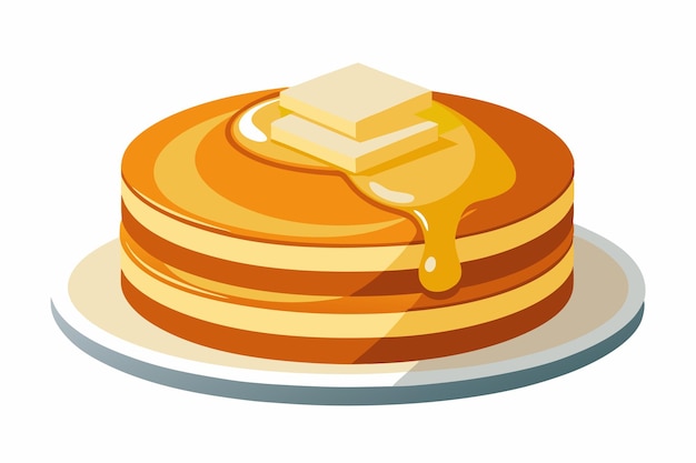 Vector pancakes with butter and syrup illustration on white background