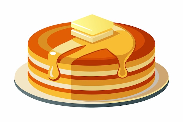 Vector pancakes with butter and syrup illustration on white background