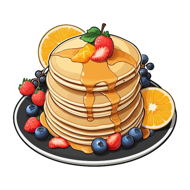 Pancakes with Fruits Clipart orange cartoon sticker Vector Illustrations