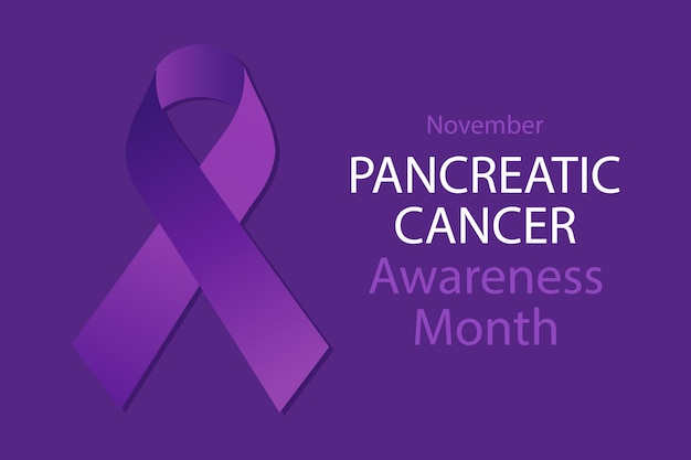 Pancreatic Cancer Awareness Month Banner with purple ribbon Vector