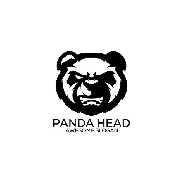 panda angry head logo design line art