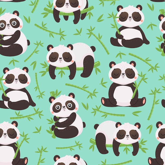 Panda and bamboo seamless pattern.