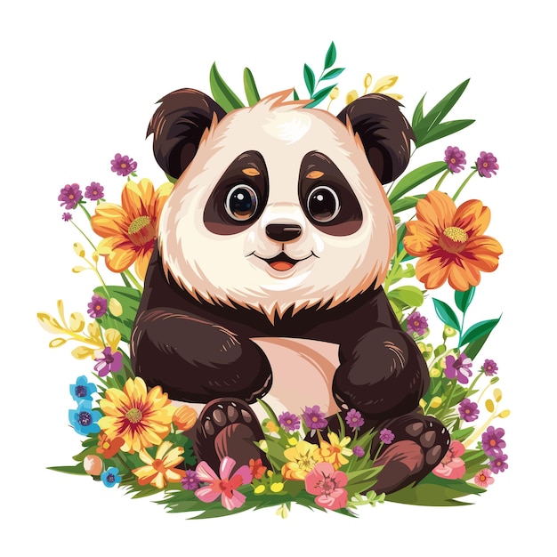 Panda bear with flowers illustration colorful flowers panda illustration