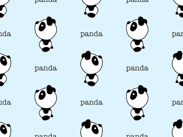 Panda cartoon character seamless pattern on blue background