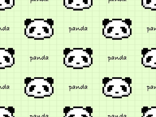 Panda cartoon character seamless pattern on green background