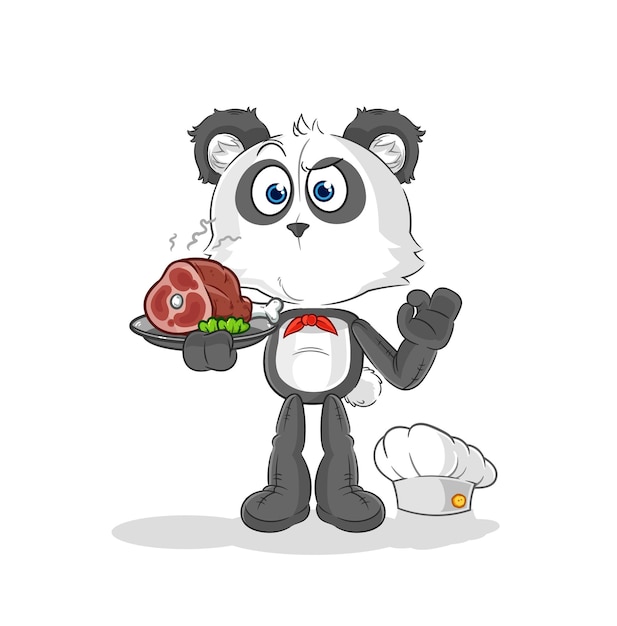 Panda chef with meat mascot cartoon vector