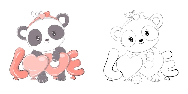 Panda Clipart for Coloring Page and Multicolored Illustration.  Baby Animal Illustration with Love.