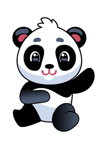 Panda. Cute asian adorable bear seating, china baby mascot, wildlife or zoo kawaii animal, simple icon or logo design, tropical black and white flat cartoon vector isolated character kids illustration