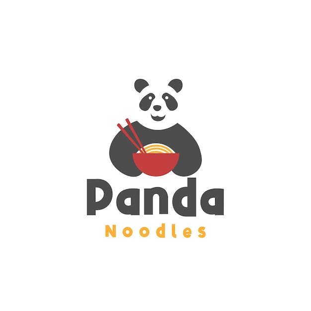 Panda Eat Noodles in A Red Bowl Vector Illustration Logo