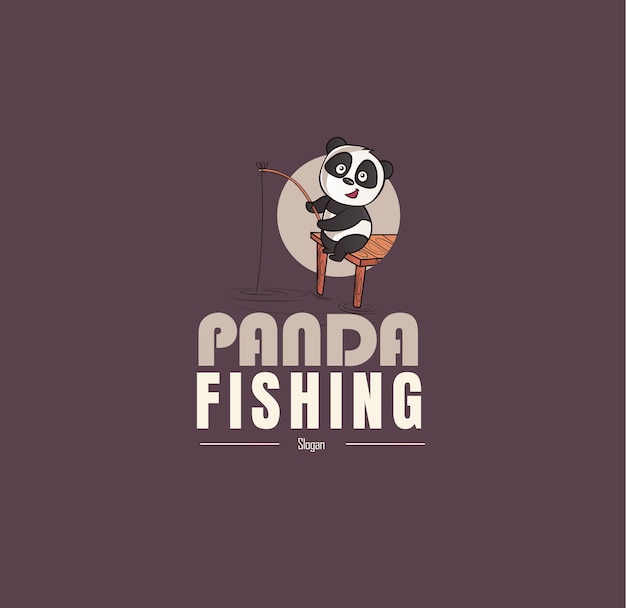 Panda fishing vector logo design template