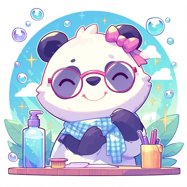 A panda hairstylist cartoon style