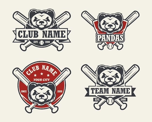 Panda head sport logo. Set of baseball emblems, badges, logos and labels.