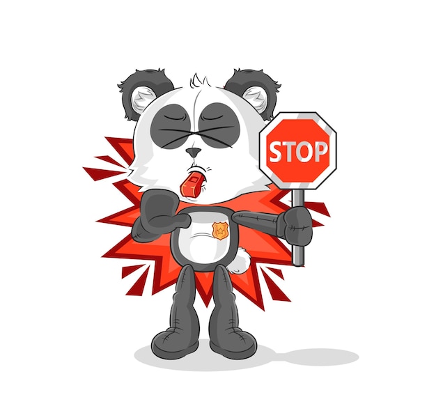 Panda holding stop sign cartoon mascot vector