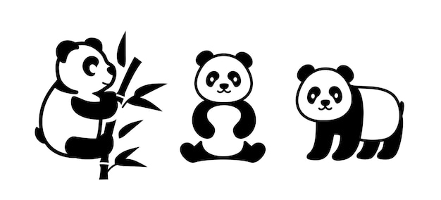 Panda logo with Bamboo set vector