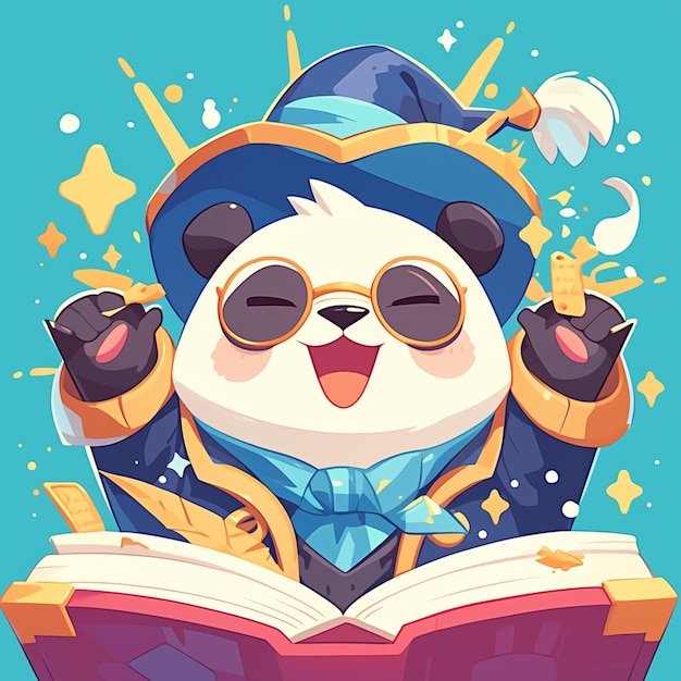 A panda magician cartoon style