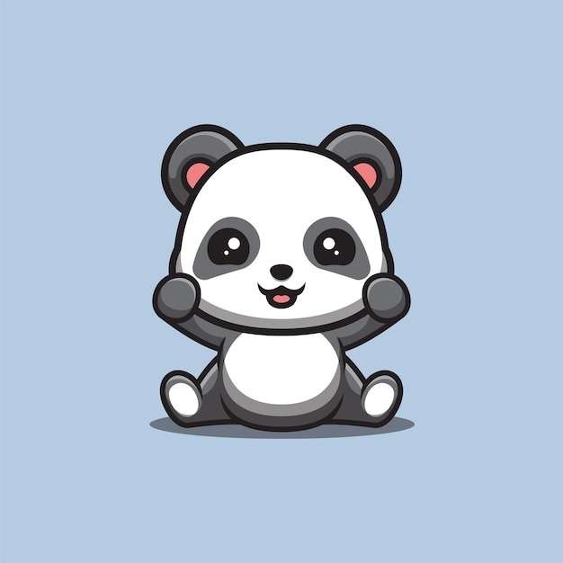 Panda Sitting Excited Cute Creative Kawaii Cartoon Mascot Logo