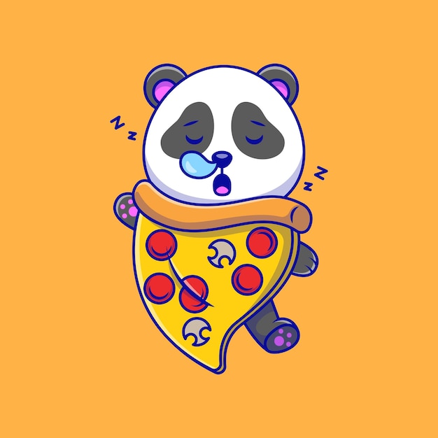 Panda Sleeping Wearing Pizza Blanket Cartoon Vector Illustrations