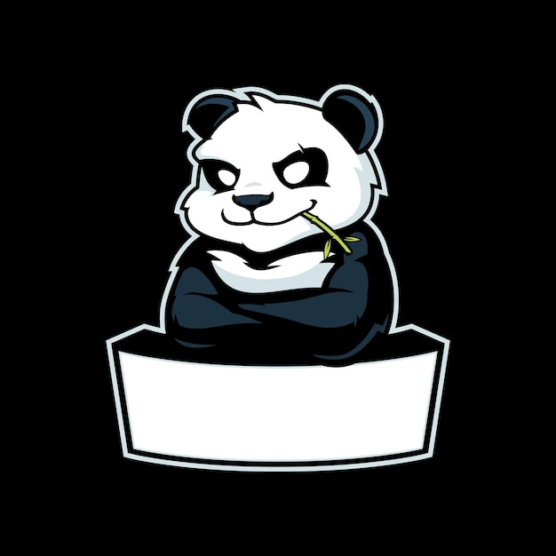 Panda sport mascot logo with blank banner template