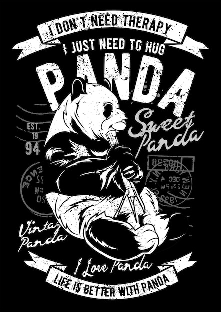 Panda, Vintage Illustration Poster.