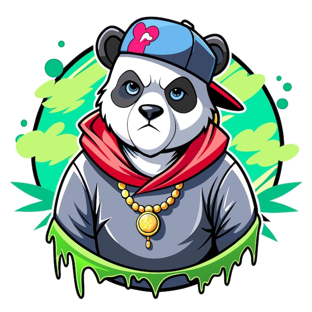 Vector a panda wearing a hat and a shirt with a p on it