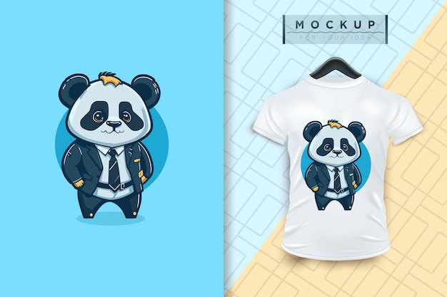 A Panda wearing a uniform like an office worker and a businessman in flat cartoon character design