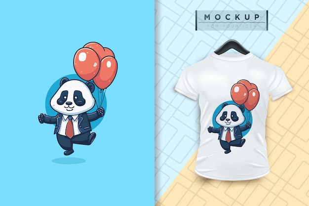 A panda with balloons flat cartoon character design Vector mascot animal nature icon concept