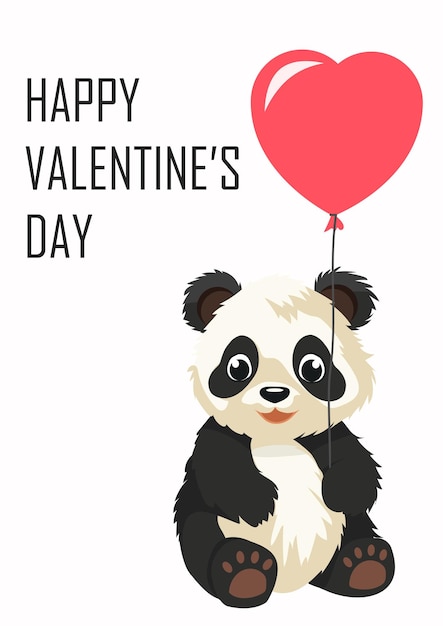 Panda with heart balloon Vertical banner Happy Valentine's Day concept Vector illustraiton