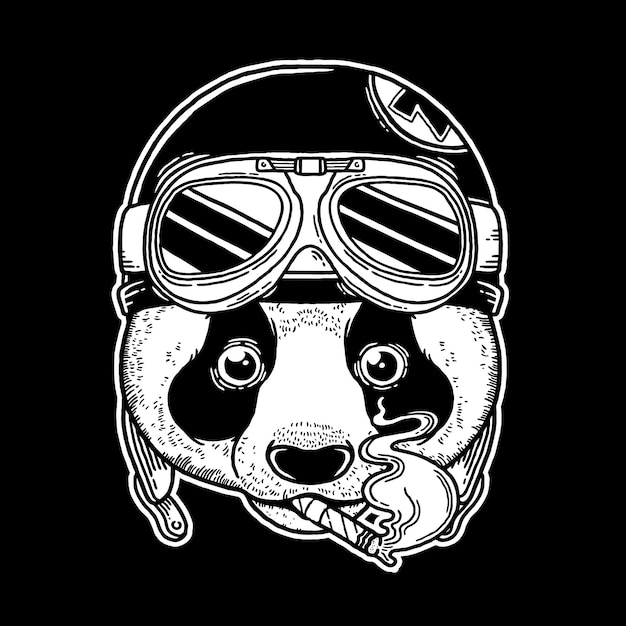 Panda with retro pilot helmet vector illustration