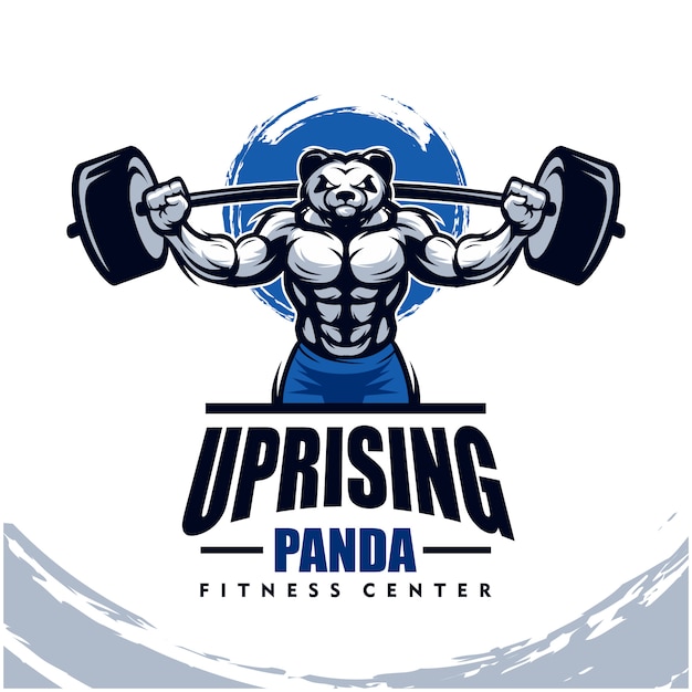 Panda with strong body, fitness club or gym logo.