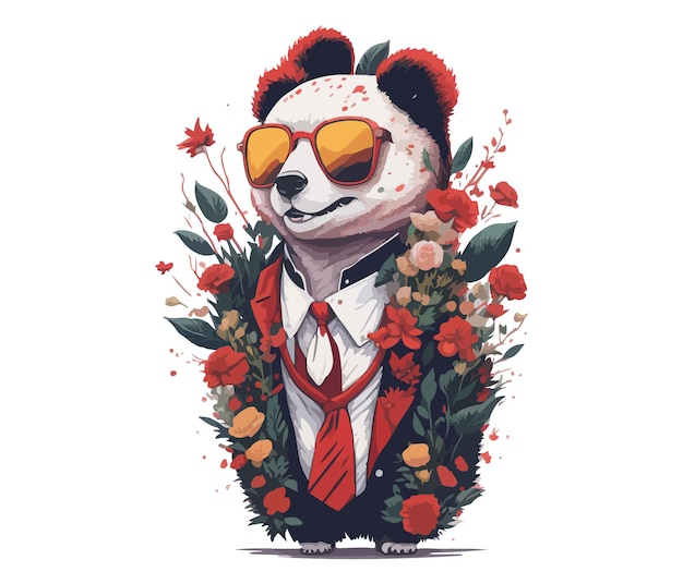 A panda with a suit and sunglasses on it