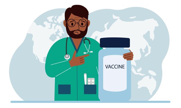 Pandemic vaccination and health concept Doctor with a bottle of vaccine