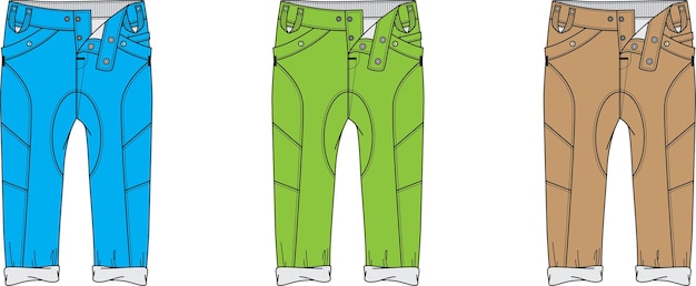 Panelled chinos Flat Sketch Technical Drawing Vector Illustration Template