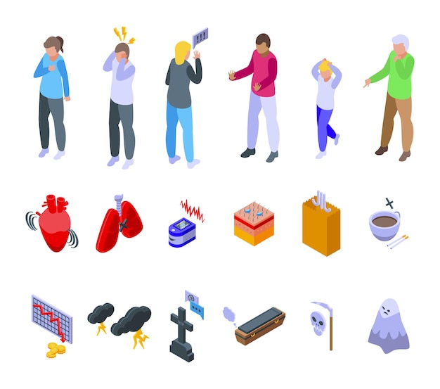 Panic attack icons set isometric vector. Anxiety panic. Attack afraid