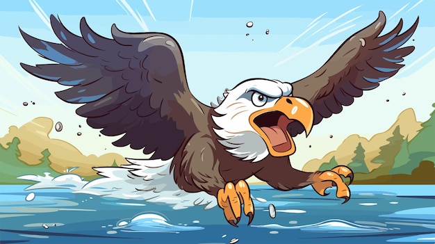 Panicked Cartoon Bald Eagle Running Illustration