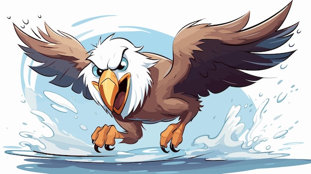 Vector panicked cartoon bald eagle running illustration