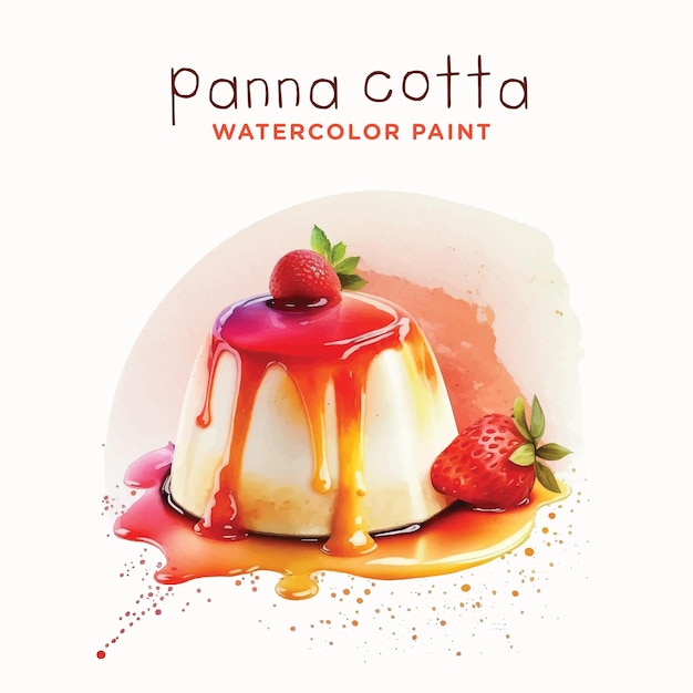 Panna cotta with strawberry and raspberry watercolor paint