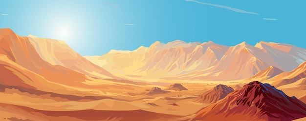 Vector panorama background of sand dunes desert landscape with blue sky vector illustration