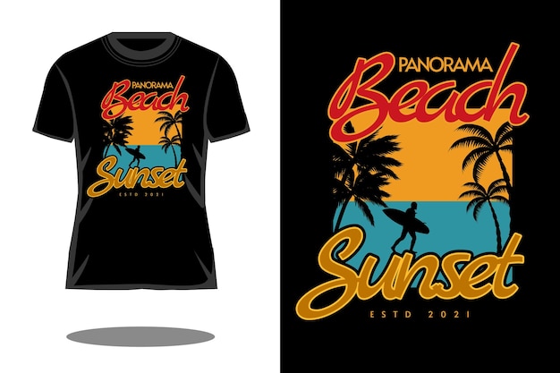 Panorama beach retro silhouette t shirt design