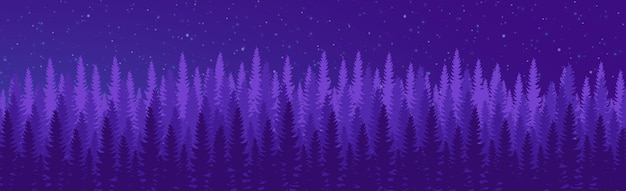 Panorama of dense night forest fir and pine trees of natural green landscape web background template Vector