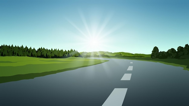 Panorama of empty road in countryside