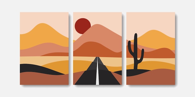 panorama with sun mountain and cactus wall art print