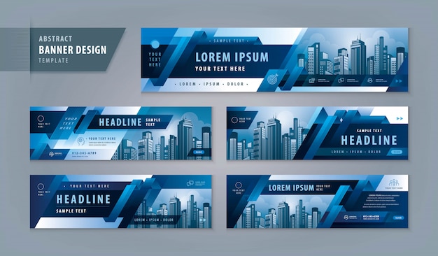 Panoramic header template with cityscape and abstract design