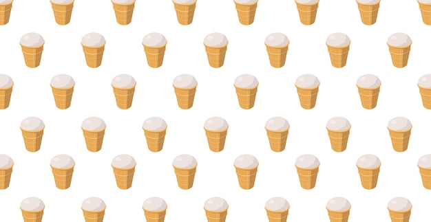 Panoramic pattern ice cream sundae in a waffle cone on a white background Vector