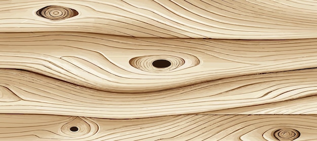 Panoramic texture of light wood with knots Vector