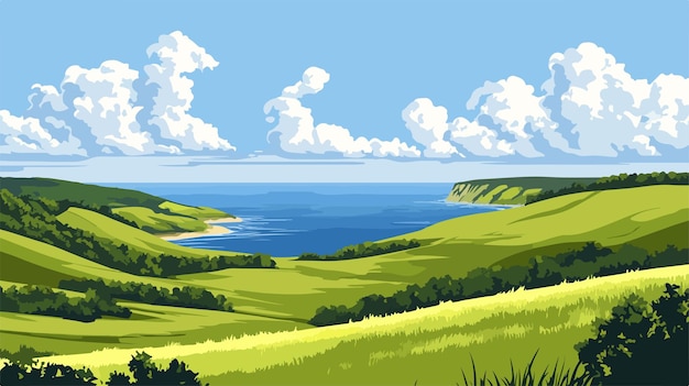 Vector panoramic view of lush canadian plain landscape