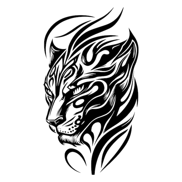 Vector panther head tribal tatto line art hand drawn illustration